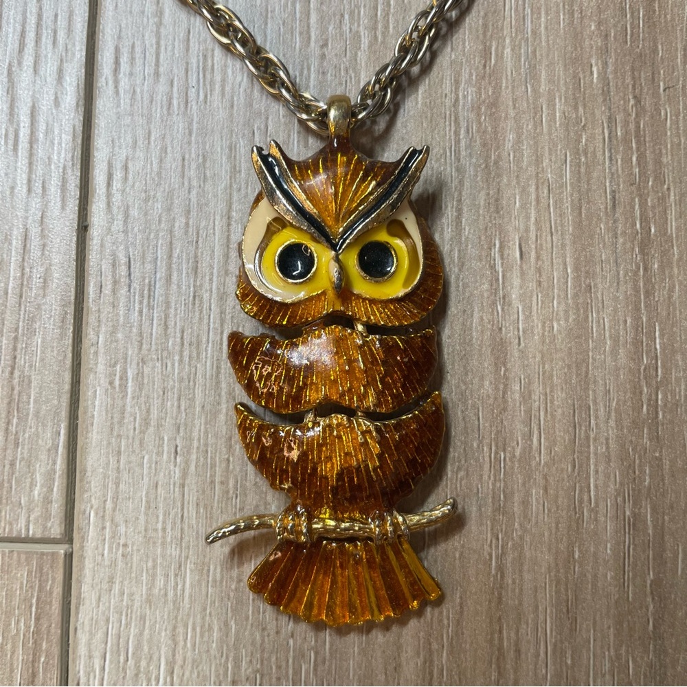 Vintage Gold‎ and Brown Owl Pendant Necklace